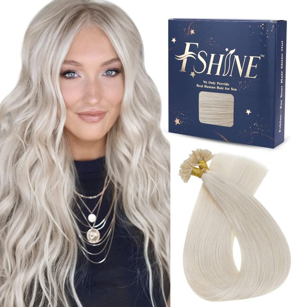 Fshine U Tip Hair Extensions Human Hair White Blonde 18 Inch Bondings Keratin Blonde Remy Human Hair Extensions Pre Bonded Fusion Real Hair Extensions 50g/50s