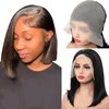 GIRLOFDREAMS 13x6 Bob Lace Front Wig Human Hair Straight Transparent Lace Frontal Wigs Pre Plucked with Baby Hair Brazilian Remy 180 Density Pre Plucked Natural Color Black Short Wigs for Black Women