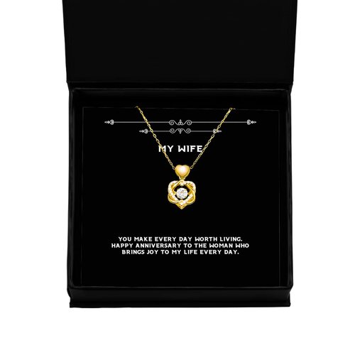 Love Wife Gifts, You Make Every Day Worth Living. Happy Anniversary to The, Funny Heart Knot Gold Necklace for Wife from Husband, Recycled, Upcycled, Ecofriendly, Sustainable, Zero Waste