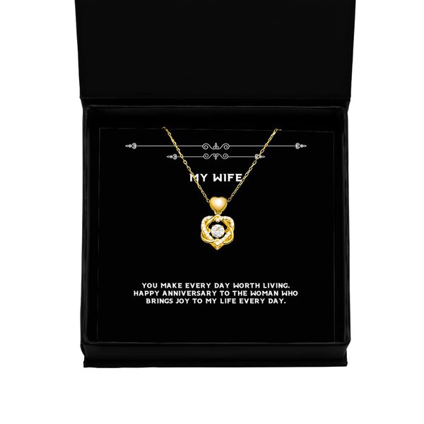 Love Wife Gifts, You Make Every Day Worth Living. Happy Anniversary to The, Funny Heart Knot Gold Necklace for Wife from Husband, Recycled, Upcycled, Ecofriendly, Sustainable, Zero Waste