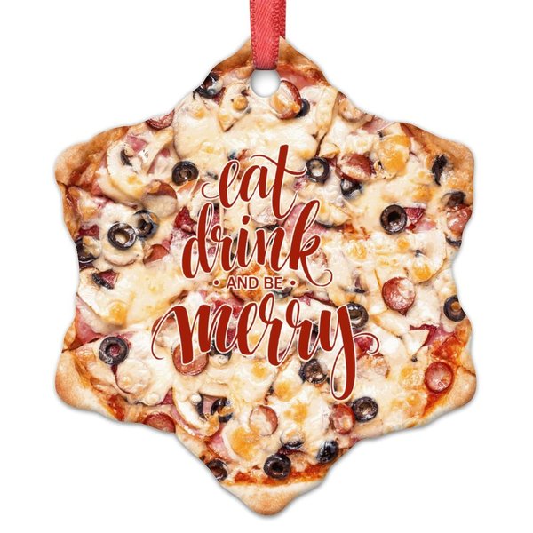 Vegan Truffle Pizza Christmas Ornaments Funny Food Christmas Tree Ornaments Ceramic Round Pizza Personalized Christmas Ornaments 2022 Keepsake Christmas Decor, 3 inch