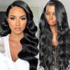 Chamkylin Body Wave Lace Front Wigs Human Hair 200% Density Body Wave Human Hair Wig 13x4 HD Transparent Frontal Wigs Human Hair Pre Plucked with Baby Hair Natural Black 22Inch