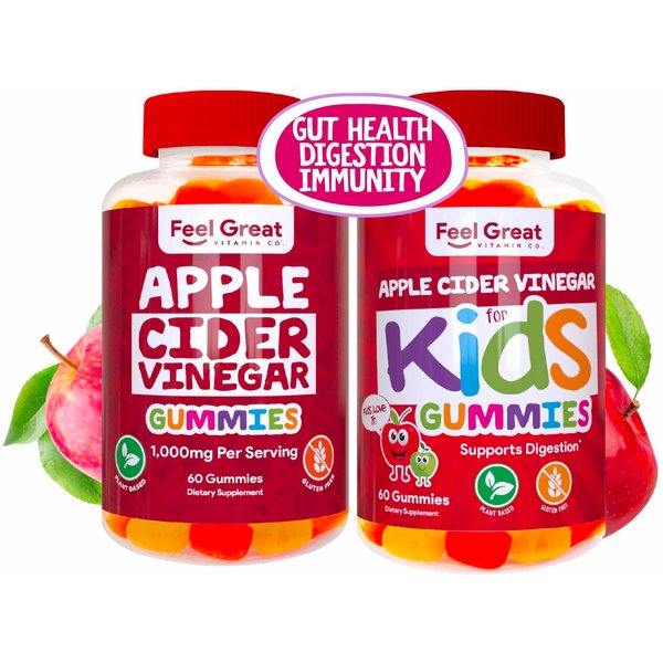 Feel Great Vitamin Co. Apple Cider Vinegar Gummies | Multipack for Kids and Adults |Natural Antioxidant Digestive Support Healthy Nutrient Absorption
