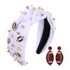 Football Knotted Headband Rhinestone Crystal Wide Headband Headpiece Football Beaded Dangle Earrings Game Day Hairband Hair Accessories Gift for Football Mom (white football headband earings)