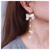 Allereyae Vintage Crystal Pearl Drop Earrings Pearl Bow Dangle Earrings Long Pearl Tassel Chain Earrings Cz Bow Stud Earrings Jewelry for Women