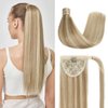 RECOOL Ponytail Extension Human Hair Light Blonde to Bleach Blonde Wrap Around Clip in Ponytail Hair Extensions Hair Piece Real Remy Human Hair Ponytail Extension for Women Long Straight(22 inch)