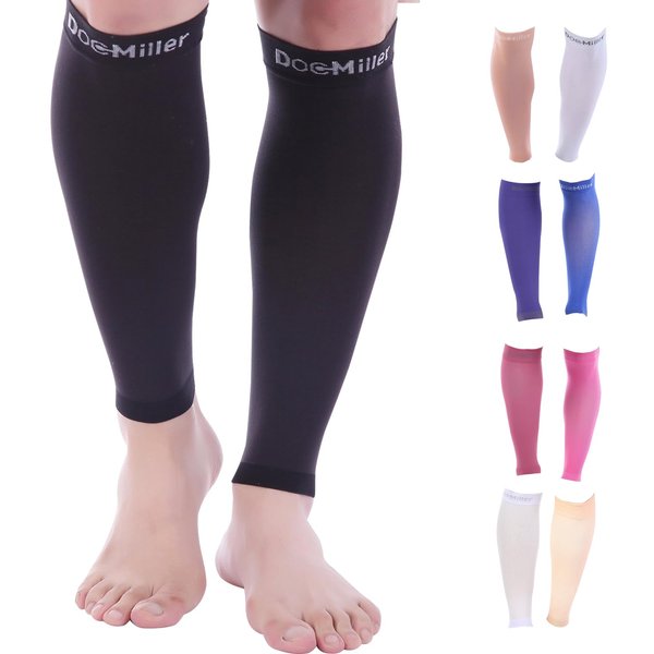 Doc Miller Calf Compression Sleeve Men and Women - 15-20mmHg Shin Splint Compression Sleeve Recover Varicose Veins, Torn Calf and Pain Relief - 1 Pair Calf Sleeves Black Color - Medium Size