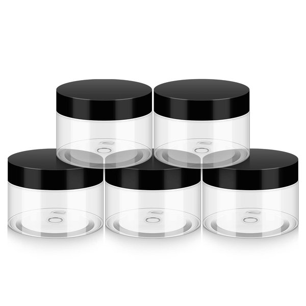 Household 4oz Plastic Jars with Lids, 5 Pack BPA Free, Reusable, Refillable Transparent Cosmetic Containers for Bath Salts, Cosmetics, Powders, Beauty Product and Small Accessories 1