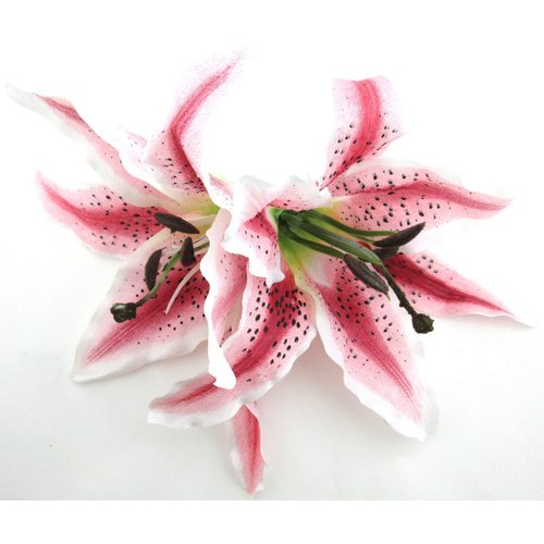 XL Double 8 inch Pink Cream Tiger Lily Silk Flower Hair Clip with Teeth