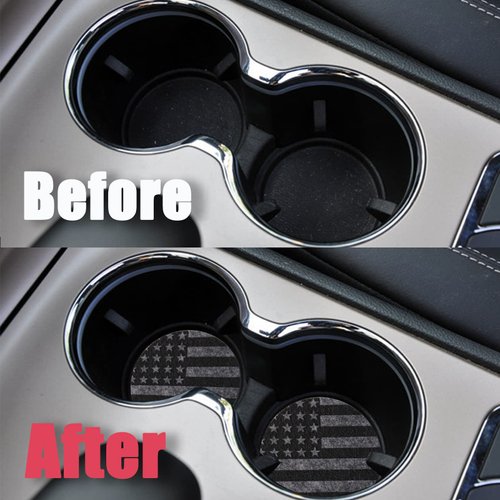 Car Cup Holder Coasters，Cute Car Accessories for Women and Lady，2 Pack 2.95inch，Universal Non Slip Cup Holder Insert Coaster (Gray Flag)