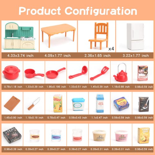 Dollhouse Furniture Set for Kids Toys Miniature Doll House Accessories Pretend Play Toys for Boys Girls & Toddlers Age 3+ with Kitchen