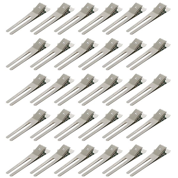 30 Pcs Hairdressing Double Prong Curl Clips 1.8" Curl Setting Section Hair Clips for Hair Bow Great Pin Curl Clip, Styling Clips for Hair Salon, Barber, Silver.