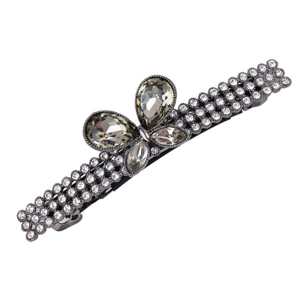 Gorgeous Crystal Butterfly French Hair Barrette Hair Clips Rhinestone Hair Accessary for women Bridal (Black)
