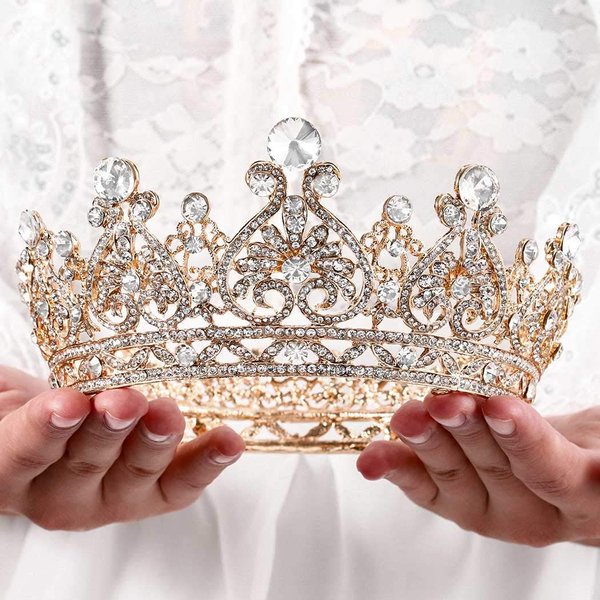 Aiosy Baroque Wedding Crown Gold Crystal Bride Tiara Bridal Headpieces Rhinestone Hair Accessories for Women and Girls (Type1) (Type 3)