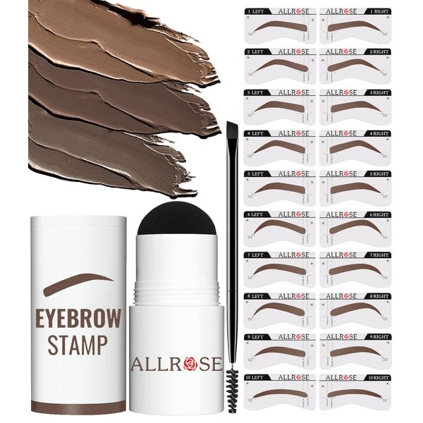 ALLROSE Eyebrow Stamp Stencil Kit - One Step Perfect 20 Eye Brow Stamping, Waterproof, Easy to Use, Brown