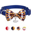 Blueberry Pet Timeless Navy Blue Breakaway Adjustable Chic Fish Print Handmade Bow Tie Cat Collar with European Crystal Bead on Fish Charm, Neck 9"-13", Bow 3" * 2"