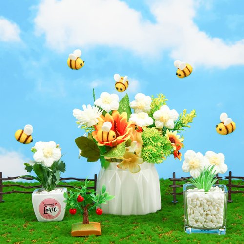 Moukeren Felt Bees for Crafts and Crocheted Spring Flowers Set, Wool Bee Decorations Plush Knitted Flowers for DIY Craft Decoration Party Favors (36 Pcs)