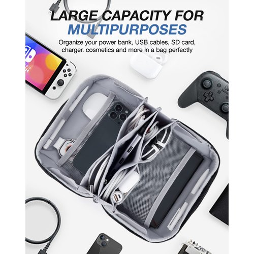 BAGSMART Electronics Organizer Pouch, Travel Tech Organizer Bag for Travel Essentials, Cord Organizer Bag as Travel Accessories for Men Women, Portable Charger Organizer with Handle, Black