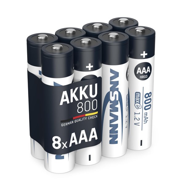 ANSMANN wiederaufladbare Akku Batterien Micro AAA, 1,2V / 800mAh, NiMH - Akkubatterie mit maxE Technologie für Geräte mit hohem Stromverbrauch / Ideal für elektronisches Spielzeug, 8 Stück