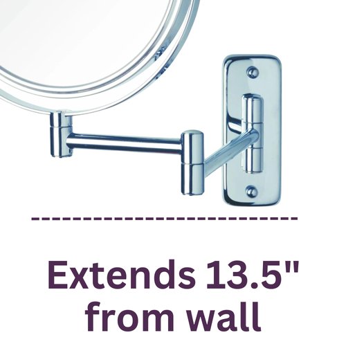 JERDON 6-Inch Two-Sided Swivel Wall Mount Mirror - Makeup Mirror with 5X Magnification & 10-inch Wall Extension - Chrome Finish - Model JP7508C