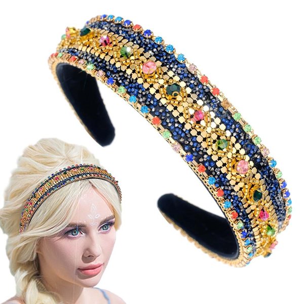 Generic Rhinestone Headband for Women Glitter Hairband Baroque Gold Beads Headbands Vintage Sparkly Costume Hair Accessory Daily Holiday Gift Girls