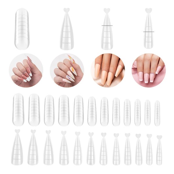 Beetles Poly Extension Gel Dual Nail Forms - 144 Pcs Builder Flat Stiletto Molds Coffin False Tips for Gel Manicure Nail Art Design Salon DIY at Home