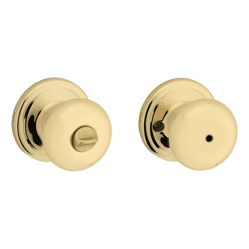 Kwikset Juno Interior Privacy Door Knob with Lock, Door Handle For Bathroom and Bedroom, Polished Brass Keyless Turn Lock Doorknob
