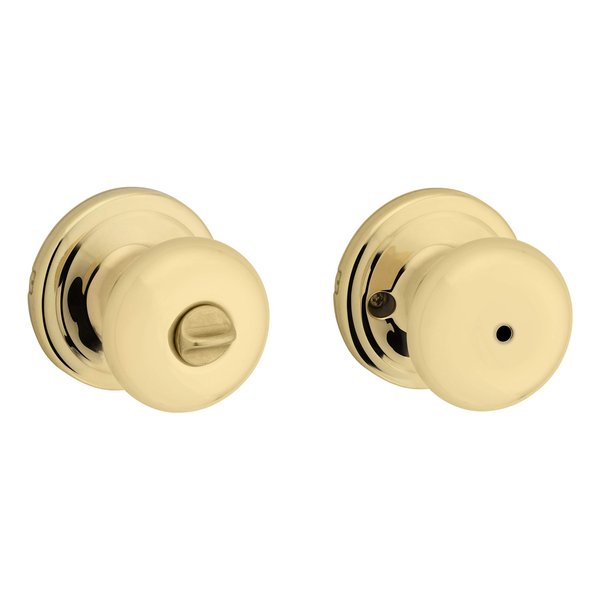 Kwikset Juno Interior Privacy Door Knob with Lock, Door Handle For Bathroom and Bedroom, Polished Brass Keyless Turn Lock Doorknob