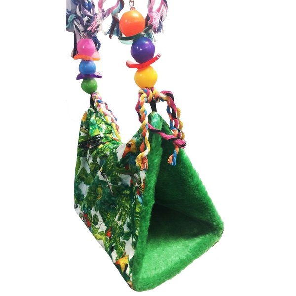 Parrot Printed Happy Hut Pet Cozzy Cage Snuggle Tent Bunk Hammock Bird Toy Toys Craft Cages Cockatiel Budgie Lovebird (Small, Green Print)