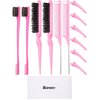 Remerry 12 Pieces Hair Brush Set, Nylon Teasing Hair Brushes 3 Row Salon Teasing Brush, Double Sided Hair Edge Brush Smooth Comb Grooming, Rat Tail Combs with Duckbill Clips for Women(Pink)