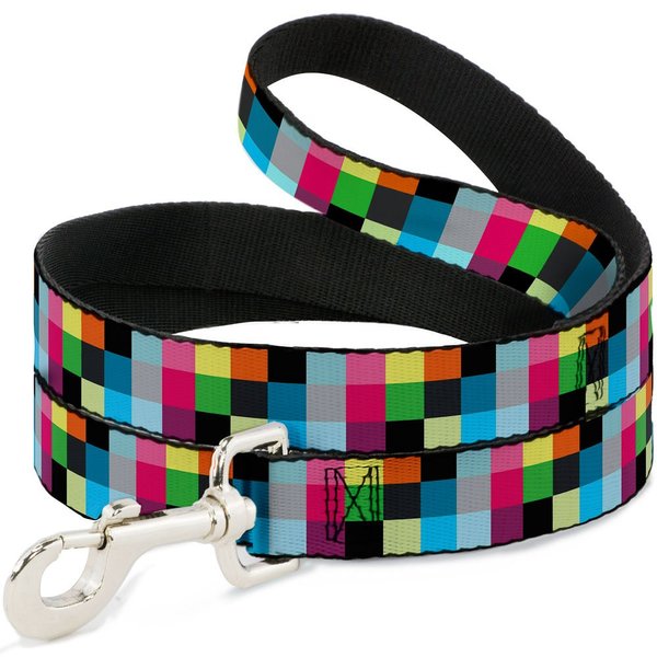 Buckle-Down Pet Leash - Checker Bright Pastel - 4 Feet Long - 1" Wide