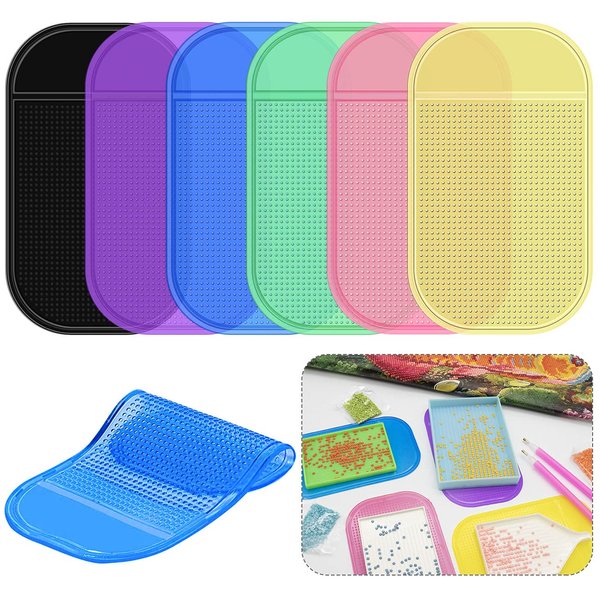 Anti-Slip Tools Sticky Mat for Diamond Painting Sticky Gel Pad Non-Slip Universal Mount Holder for Holding Tray 5D Diamond Embroidery Tools Accessories for Kids or Adults (5.6 x 3.3 Inch,6Pieces)