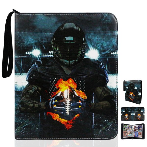 Football Card Binder 4 Pocket Fits 400 Cards with 50 Removable Sleevesves, Trading Card Binder Sports Card Binder Basketball Card Binder Baseball Card Binder Trading Card Albums (Football-Plus)