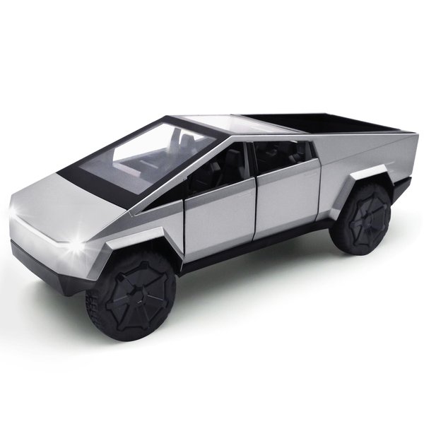 Cybertruck Model: 1/32 Diecast Metal Toy Trucks with Lights and Sounds, Mini Vehicles Toys for Boys, Ages 3 and Up (Silver)