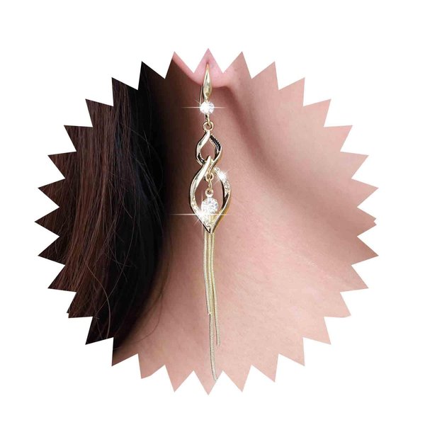Sttiafay Vintage Crystal Dangle Earrings Long Rhinestone Chain Earrings Gold Swirl Square Drop Earrings Shine Cz Tassel Drop Earrings Jewelry for Women and Girls