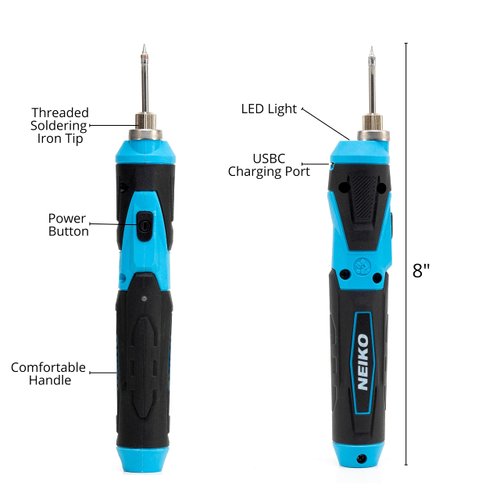 NEIKO 40421A Wireless Soldering Kit, Mini USB Rechargeable Solder Iron Pen, Rapid Heat 356-750°F (180-400°C) Electrical Soldering Kit, LED, 4V Lithium-Ion Battery, Cordless Soldering Iron Kit
