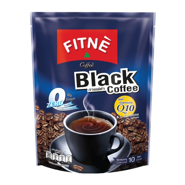 FITNE Instant Black Coffee Packets With Coenzyme Q10 L Carnitine High Antioxidant Low Calories Vegan Non Dairy No Sugar Sucralose Sweetener, 10 Sticks