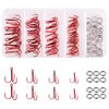 Red Treble Hooks Kit, Circle Round Bend Triple Fishing Hooks Stainless Steel Double Split Rings Assorted Fishing Tackle Box Kit for Fishing Gear Equipment Freshwater Saltwater (70-Hooks 25-Rings)