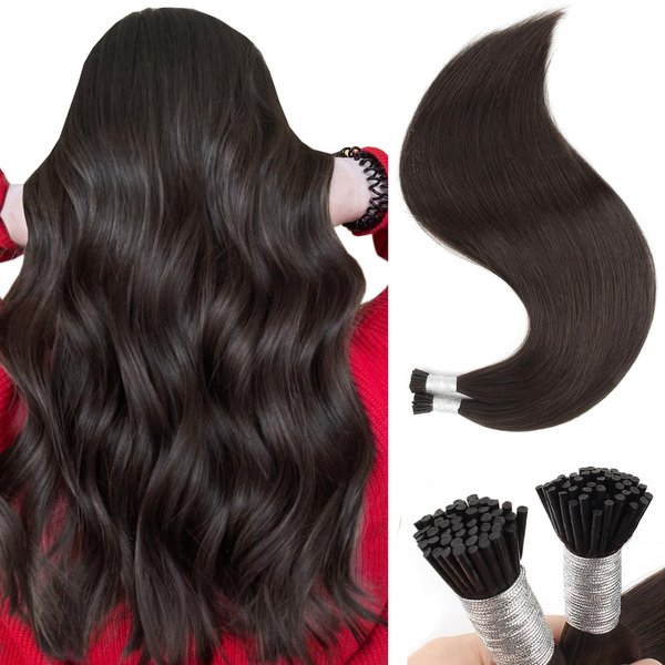 Sixstarhair Hair Keratin Human Hair Extensions Dark Brown 50G/Pack 20Inch Cold Fusion I Tip Hair Extensions Pre Bonded Real Human Hair Brown Real Human Hair Extensions 50 Strands
