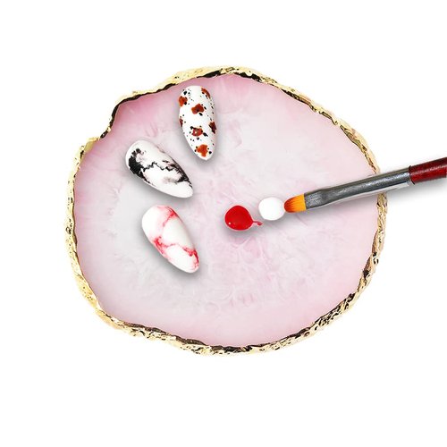 BETURY Resin Nail Art Palette, Nail Art Painting Mixed Color Palette Gold Edge Nail Gel Color Makeup Display Board (1#White)