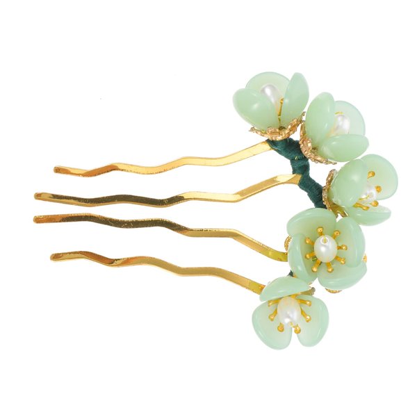 Beatifufu 1pc Hairpin hair bun stick decorative hair sticks jade flower hair stick chinese hair chopsticks tassel hair sticks chinese chopsticks Hanfu headdress natural jade Miss Asia manual