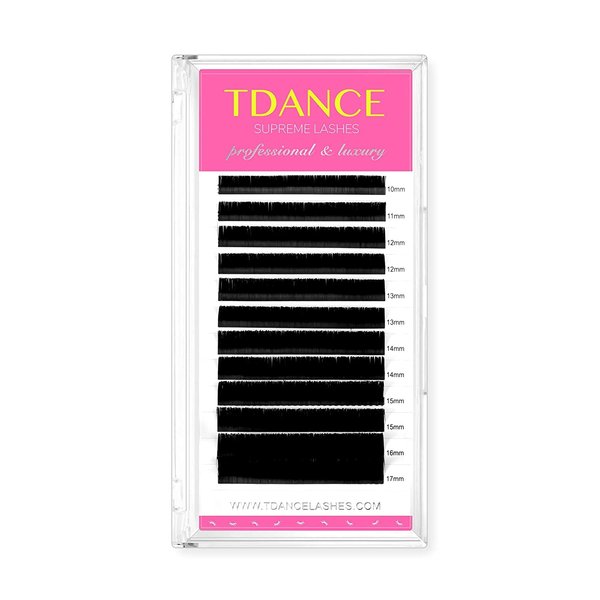 TDANCE Classic Lash Extensions Premium C CC D DD J B L Curl 0.03-0.18mm Thickness Semi Permanent Volume Eyelash Extensions Professional Salon Use Mixed 10-17mm Length In One Tray (D-0.05,10-17mm)