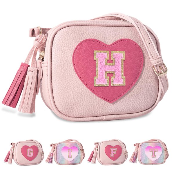 Birthday Gifts for 2 3 4 5 6 7 8 9 10 Year Old Girl,Cute Little Girl Purse Toddler Purse for Kids Wallet,Small Initial Shoulder Crossbody Bag,Personalized Christmas Gift for Daughter Baby(Pink,H)