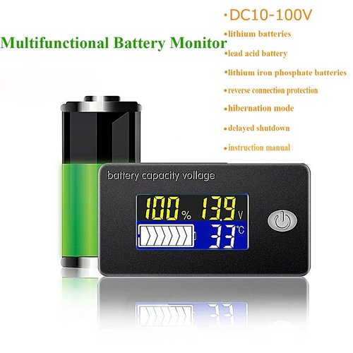Battery Monitor Testers Meter Voltage Meter with Temperature Display Voltage Display Battery Gauge Meter (12V)