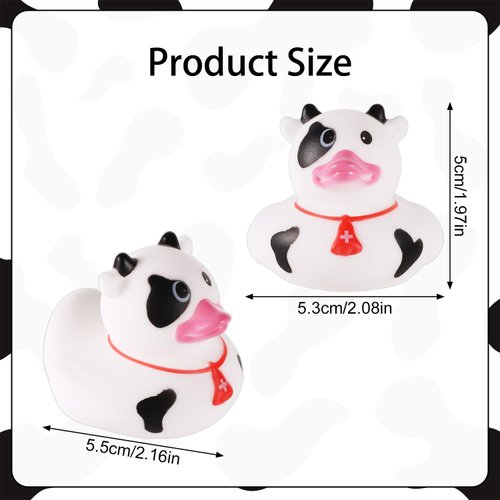 12pcs Mini Cow Rubber Duck, Small Cowboy Rubber Duck Funny Cow Print Duck for Baby Bath Toy Baby Christening Birthday Tub Summer Beach Pool Party Decorations