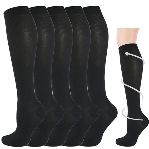 5 Pairs Graduated Compression Socks for Women&Men 20-30mmhg Knee High Sock (Black3-Classic, Small/Medium(US SIZE))