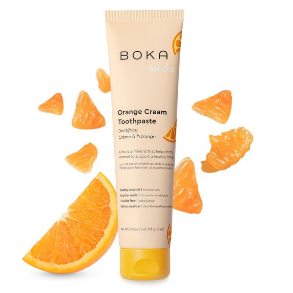 Boka Fluoride Free Toothpaste- Nano Hydroxyapatite, Remineralizing, Sensitive Teeth, Whitening- Dentist Recommended for Adult, Kids Oral Care- Orange Cream Natural Flavor, 4oz 1Pk - US Manufactured