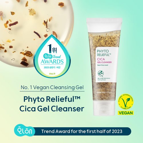 THANKYOU FARMER Phyto Relieful Cica Gel Cleanser - Real Cica Leaf, Vegan, Anti-Acne, pH-Balancing, Centella Asiatica for Soothing, Day & Night Korean Face Cleanser 4.22 Fl oz