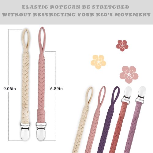 Duludulu Braided Pacifier Clips Baby Girl, Binky Clips Pacifier Holder with Handmade Teething Straps Unisex Design Smoother Pacifier Clip Fits All Pacifiers for Shower Birthday Gifts