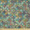 Ambesonne Bohemian Fabric by The Yard, Geometric Pattern Ornamental Floral Folk Art Abstract, Microfiber Fabric for Arts and Crafts Textiles & Decor, 1 Yard, Blue Cream